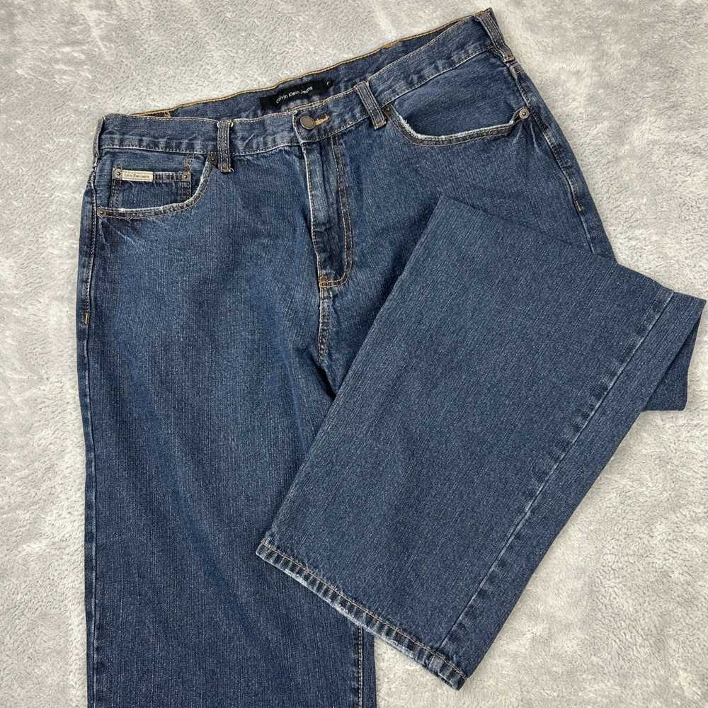 Vtg Calvin Klein Men's Jeans‎ 36x29.5 Medium Wash Blue Denim High Rise Wide Leg